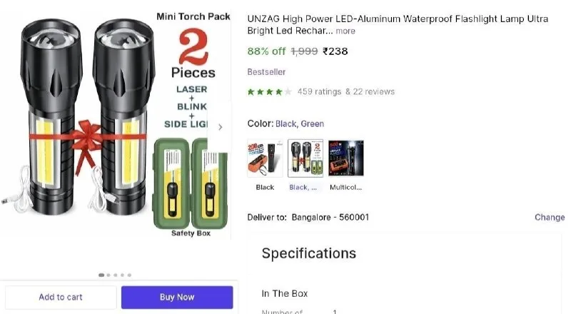 Pack of 2 LED Torch at ₹238