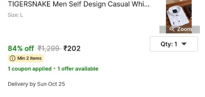 Tigersnake Men Self Design Casual White Shirt at ₹202