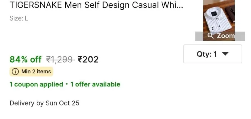 TIGERSNAKE Men Self Design Casual White Shirt at ₹202