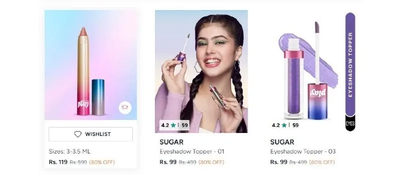 70-80% Off On SUGAR Beauty Products