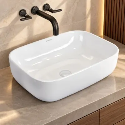 Plantex Platinum Ceramic Table Top Wash Basin with 10 Years Glaze Warranty/Countertop Basin for Bathroom/Small Washbasin (White - 18 x 13 x  at ₹1,899