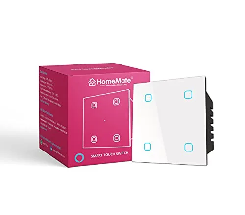 HomeMate Wi-Fi Smart 4 Gang Touch Switch (White, Pack of 1) | No Hub Required | Works with Amazon Alexa, Google Assistant & Siri at ₹928