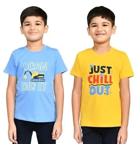 Lux Cozi Printed Round Neck Half Sleeve Cotton T-Shirt for Boys | Prints May Vary | Pack of 2 at ₹129