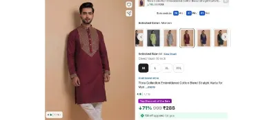 Tibra Collection Men Embroidered Straight Kurta at ₹288