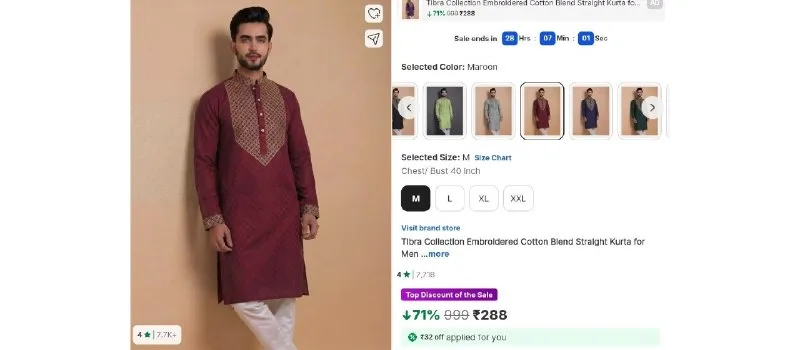 Tibra Collection Men Embroidered Straight Kurta at ₹288