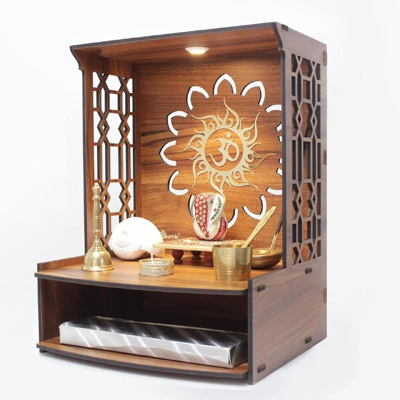 Heartily® Mangal Beautiful Wooden Pooja Stand for Home, Temple, Office, Wall Mounted Puja Mandir at ₹659