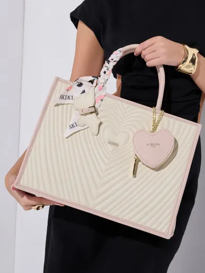 Akiki London Heartley Textured Bow Detail Leather Large Structured Handheld Bag at ₹3,999