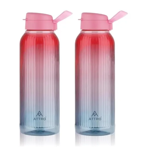 ATTRO Prime Linear Deluxe Water Bottle-Set of 2-Red Blue-1.5L at ₹204