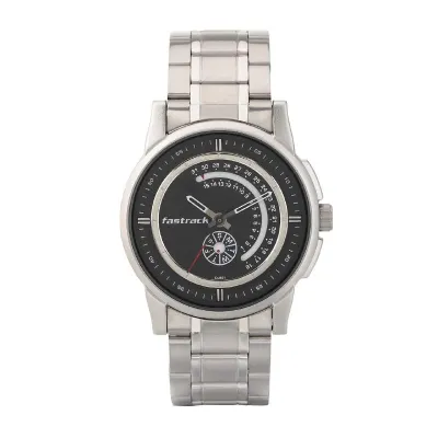 Fastrack Go Skate Quartz Analog with Day and Date Black Dial Silver Stainless Steel Strap Watch at ₹1,773
