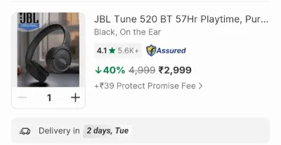 JBL Tune 520 BT 57Hr Playtime headphones at ₹2,700