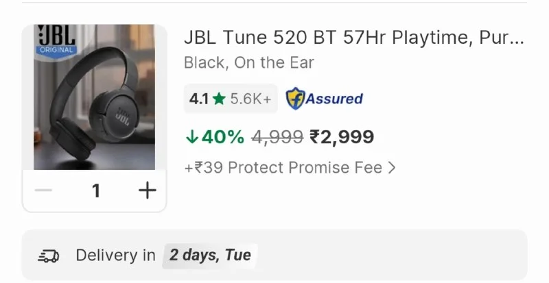 JBL Tune 520 BT 57Hr Playtime headphones at ₹2,700