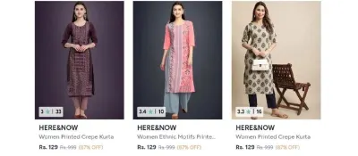 Here & now Kurtas Upto 87% Off from ₹129