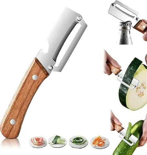 Premium Vegetable Peeler with Bottle Opener and Wooden Handle Stainless Steel Blade Kitchen Tool for Fruit Veggie Potato Carrot Apple at ₹69