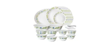 Larah by Borosil Cripper Opalware Dinner Set, 33-Pieces, White at ₹1,535