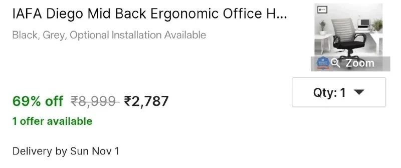 IAFA Diego Mid Back Ergonomic Office Heavy Duty Black Metal Base Mesh Office Arm Chair at ₹2,787