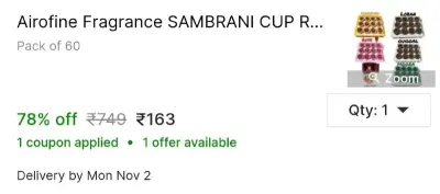 60 Multiple Fragrance Sambrani Dhoop Cups at ₹163
