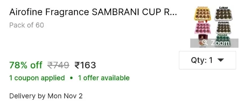 60 Multiple Fragrance Sambrani Dhoop Cups at ₹163