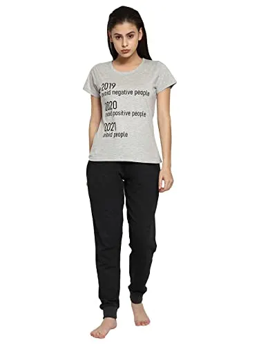 Clo Women's Cotton Text Print Sleep T-Shirt in Grey at ₹159