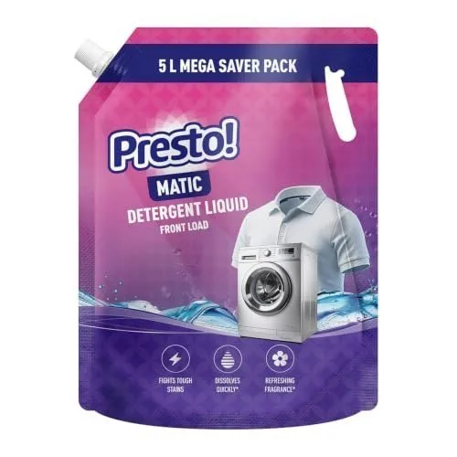 Presto! Matic Front Load Liquid Detergent Refill Pack 5L | Floral Scent | Quick Action Stain Removal for Front Load Washing Machines at ₹475