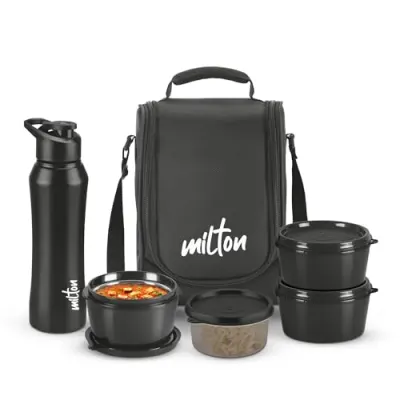 Milton Food Fiesta Tiffin (3 Microwave Safe Inner Steel Containers, 320 ml; 1 Plastic Container, 280 ml; 1 Comet Bottle, 750 ml)With Insulat at ₹632