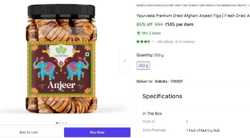 Dried Anjeer Figs (1 x 250 g) at ₹145