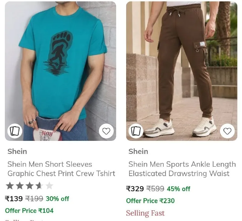 Zivame, Clovia Min 70%, Shein Min 20%