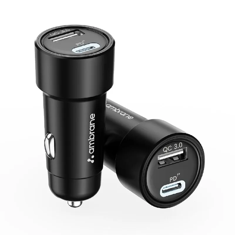 Ambrane 51W Fast Charging Car Charger, Dual Output 33W Type C PD + 18W USB Car Adapter at ₹249
