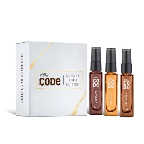 Wild Stone CODE OUD Discovery Set For Men | 3x8ml EDP Luxury Perfumes | Regal, Imperial & Glory | Travel-Friendly | Premium Pack with Glass  at ₹169