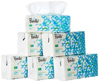 Presto! 2 Ply Facial Tissue Soft Pack | 1200 Pulls | 200 Pulls X 6 Pack | Soft And Highly Absorbent | 100% Natural Virgin Cellulose Fiber at ₹369