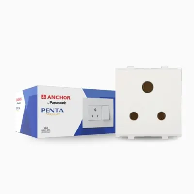 Anchor by Panasonic Penta Modular 2 Module 6 Amp 3 Pin Round Socket W/O Shutter (White, 65208-10) at ₹91