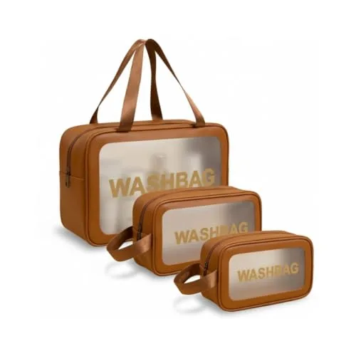 Kashival Set of 3 PVC Makeup Bag Travel Toiletries Organizer Cosmetic Bags Wash Bag Pouch for Travel Kit Toiletry Bag Portable Organizer Cas at ₹149