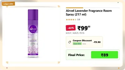 Airvel Lavender Fragrance Room Spray (217 ml) at ₹89