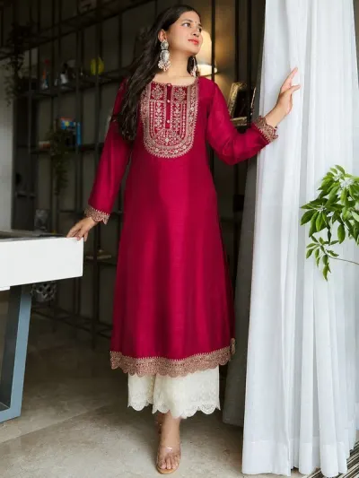 Women Embroidered A-Line Kurta at ₹428