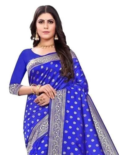 SIRIL Women's Banarasi Soft Silk Saree Pure Silk with Unstitched Blouse Piece at ₹249