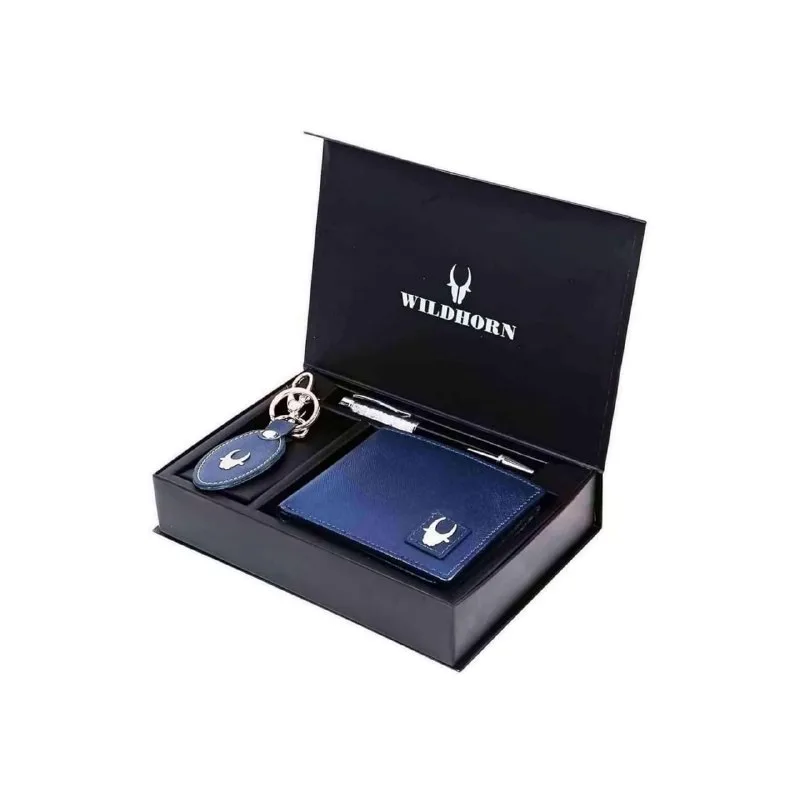 WildHorn Leather Wallet, Keychain & Pen Combo for Men (Royal Blue) at ₹550