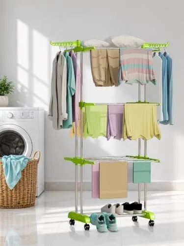 LIVINGBASICS 3 Layer Clothes Drying Stand/Cloth Dryer Stand, Lime Green at ₹2,249