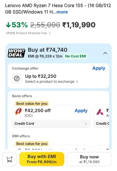 Lenovo AMD Ryzen 7 Laptop at ₹84,990