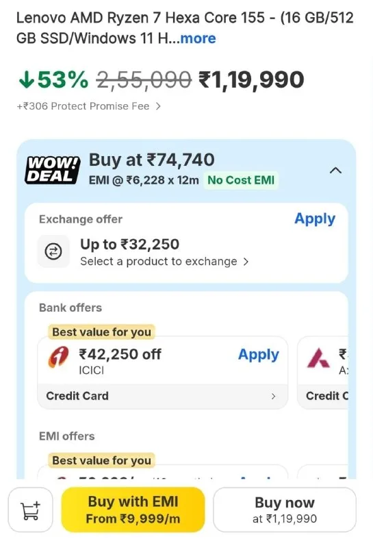 Lenovo AMD Ryzen 7 Laptop at ₹84,990