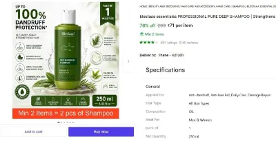 blestaaa essentialss Shampoo, 250 ml at ₹71