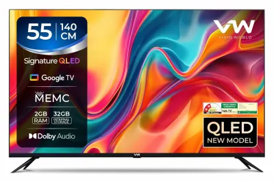 VW VISIO World 140 cm (55 Inches) SmartChioce Pro Series 4K Ultra HD Smart QLED Google TV At ₹26749 With SBI Card at ₹26,749