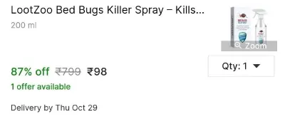 LootZoo Bed Bugs Killer Spray – Kills Bugs & Eggs, Long Lasting Effect at ₹98