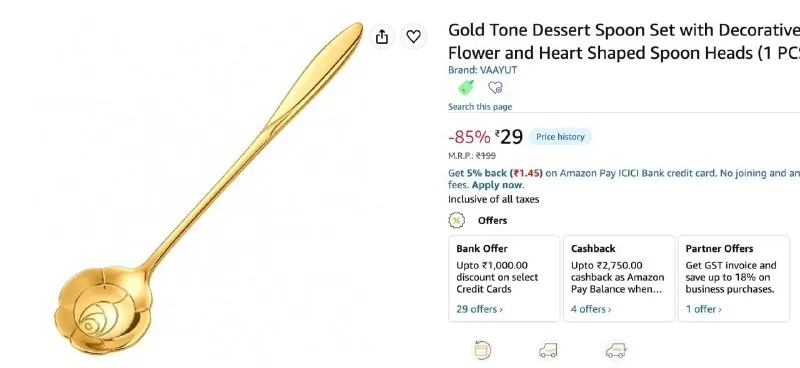 Gold Tone Dessert Spoon Set at ₹29