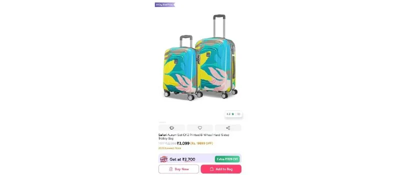 Safari Aurum Set Of 2 Printed 8-Wheel Hard-Sided Trolley Bag at ₹3,099