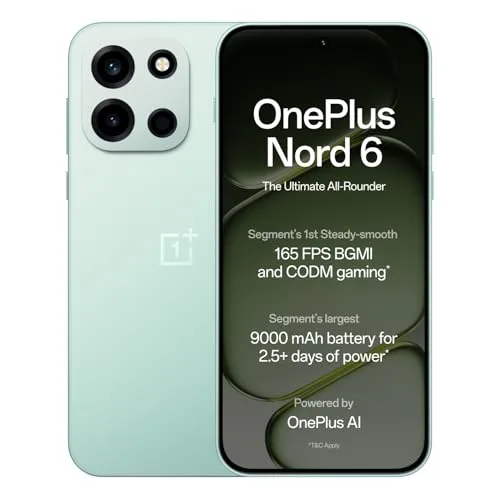 OnePlus Nord 6 | 8GB+256GB | Fresh Mint | Snapdragon 8s Gen 4 | Segment's First Stable 165FPS Gaming | Segment's Largest 9000mAh Battery at ₹42,999