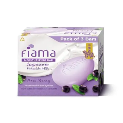 Fiama Skin Barrier Strengthening Moisturizing Soap Bar 125gx3 | Clinically Proven | With Pro-Ceramides | Acai Berry & Japanese Hokkaido Milk at ₹152