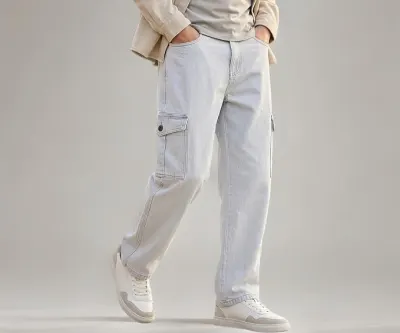 Neostreak Men's Loose Baggy Fit Washed Cargo Jeans with 6 Pockets Non-Stretchable at ₹249