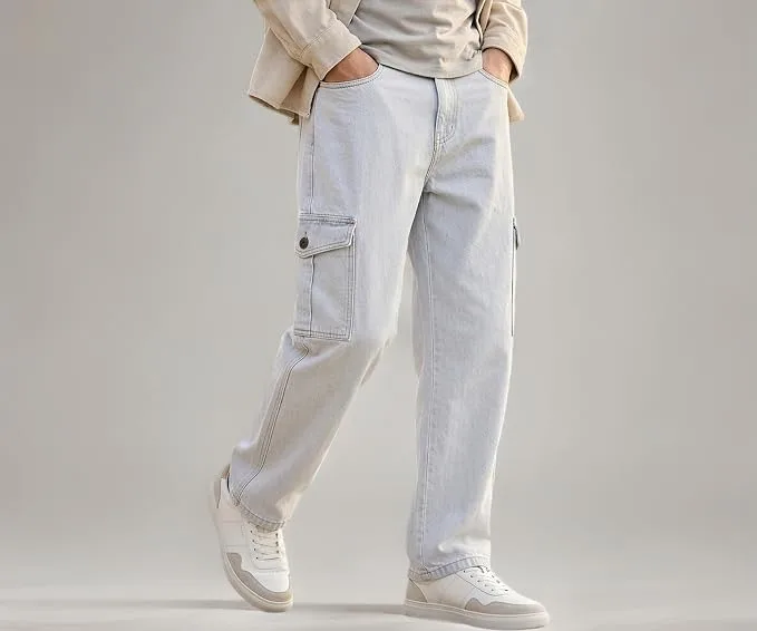 Neostreak Men's Loose Baggy Fit Washed Cargo Jeans with 6 Pockets Non-Stretchable at ₹249