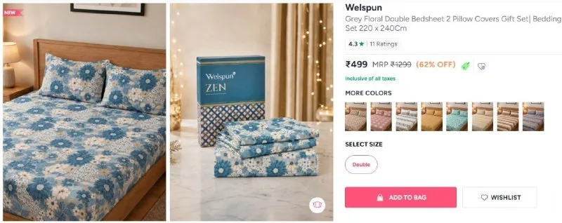 WELSPUN Bedsheets at ₹499