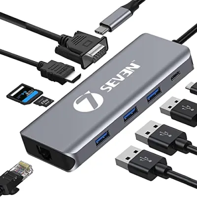 7SEVEN® USB C Hub 9-in-1 Multiport Adapter with 4K HDMI, Gigabit Ethernet, 100W PD, USB-C Data Port, 3× USB 3.0, SD & TF Card Slots, Compati at ₹2,342