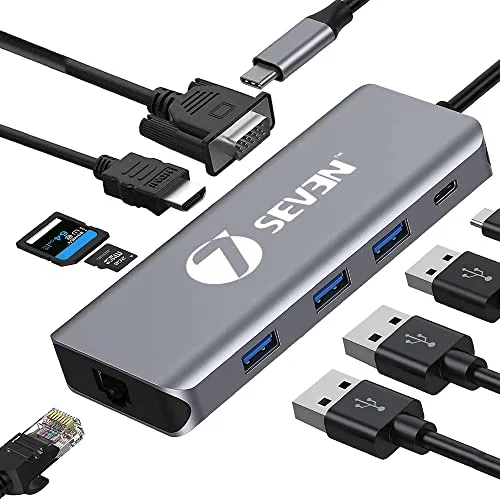 7SEVEN® USB C Hub 9-in-1 Multiport Adapter with 4K HDMI, Gigabit Ethernet, 100W PD, USB-C Data Port, 3× USB 3.0, SD & TF Card Slots, Compati at ₹2,342